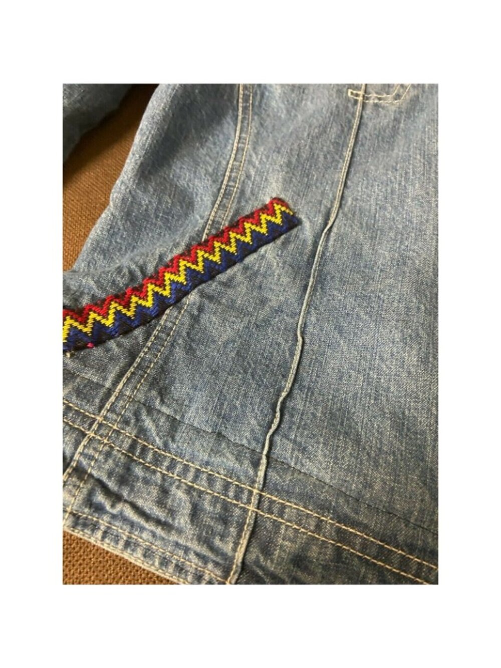 French Cuff Women's Denim Jacket Embroidery Design Sz M/L ? Native Tribal ~~ - Picture 6 of 7